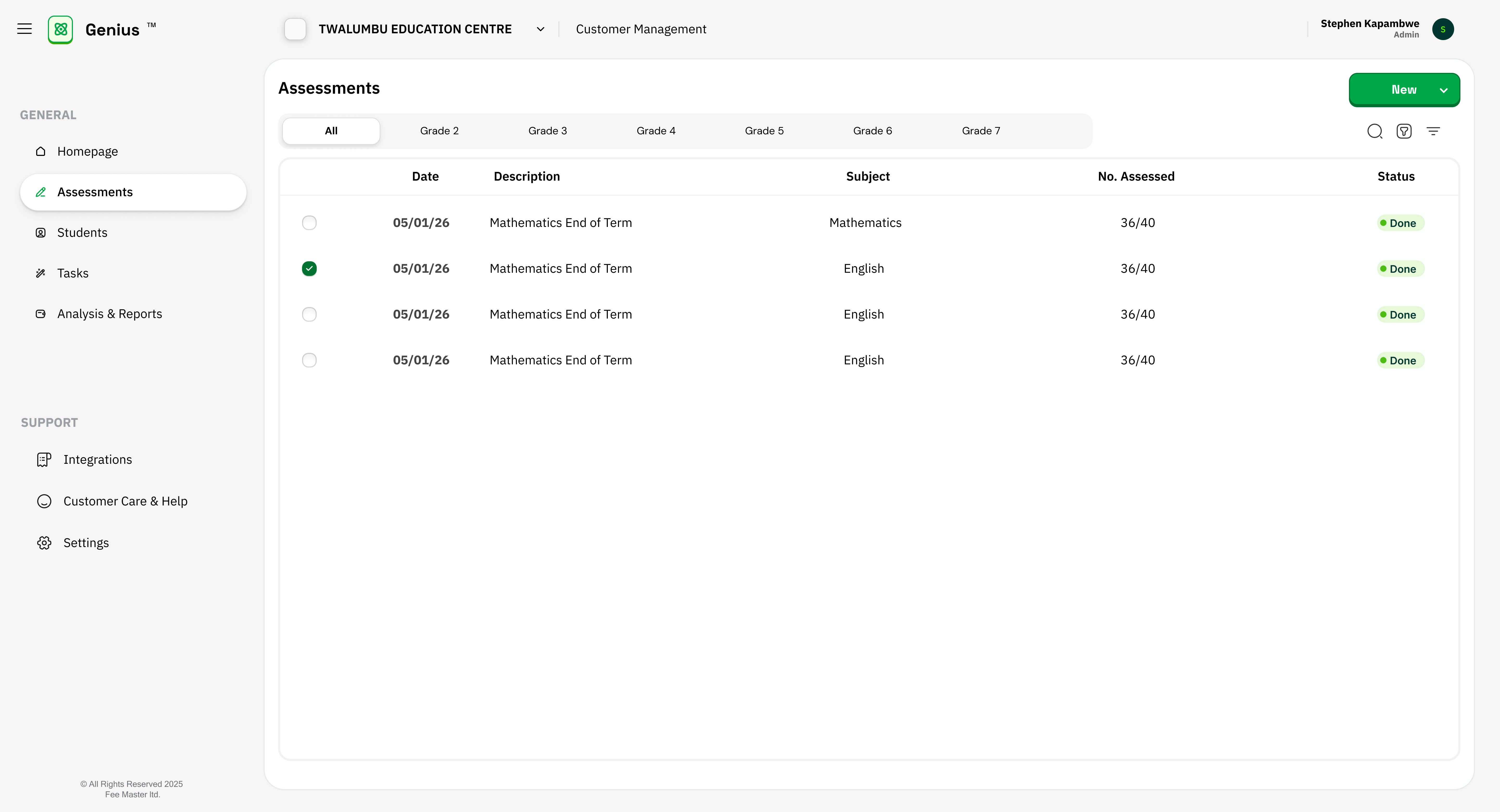 Project Genius academic dashboard